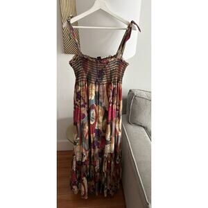 BILA Maxi Dress .L Cotton Floral Smocked Prairie Cottage Boho Resort Summer